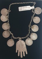 Antik Hamsza (Fatima keze) amulett – eredeti oszmán és indo-muszlim ezüst érmékkel (1870–1890)