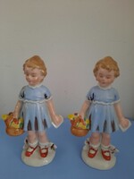 Lippelsdorf Német porcelán kislány kosárral, GDR 1877, 2 db