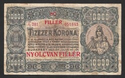 10.000 korona 80 fillér 1923  F