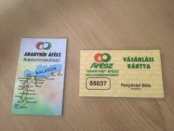 Két régi ÁFÉSZ vásárlási kártya - Balatonmáriafürdő “Aranyhíd” ÁFÉSZ