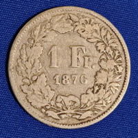 Ritka! 1876. Svájc 0,835 ezüst 1 Frank  (331)