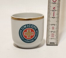 Hollóházi "Unicum Budapesti Likőripari Vállalat" porcelán reklám pohár (3527)
