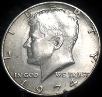 Amerikai Egyesült Államok ½ Dollár, 1974 Kennedy Half Dollar Verdejel nélkül 04B4