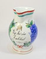 Antik kézzel festett nemzeti díszítésű emlék kancsó a Szent Koronával. (cca.: 1850-1900)