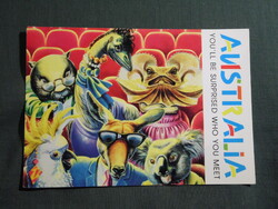 Képeslap,Ausztrália,Tourist,állatok,kenguru,strucc,koala,1980-