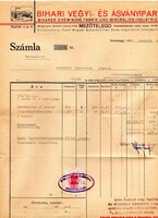 Régi számla: Bihari Vegyi- és Ásványipar, Mezőtelegd.