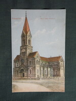 Képeslap,Budapest,Rákospalota,Róm. kat. templom látkép,Fischer Dezső kereskedő kiadás,1910-