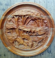 Pazar kézzel faragott  szarvasos fali dísz .