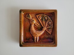 Régi Romhányi falicsempe páva mintás retro kerámia fali kép mid century fali dísz relief csempe