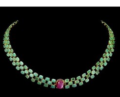 Genuine Emerald and Ruby 925 Silver 18k Yellow Gold Necklace