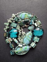 Turquoise glass and shell bead necklace