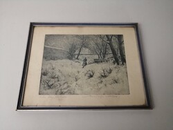 SZENTENDRE WINTER LANDSCAPE 1935 - BEREGI VILMOS ETCHING