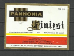 Pannonia - Sör címke,Pannonia sörgyár Pécs,Kinizsi sör