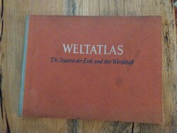 Weltatlas, német térkép mappa, világtérkép atlasz 20. század közepe