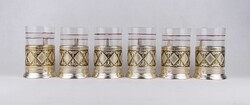 1V940 Régi üveg betétes ezüstszínű fém pohártartó készlet 6 darab