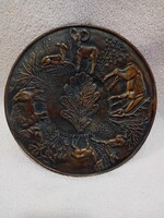 2506/5 Rácz Edit képcsarnokos bronz falitányér - vadász téma