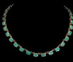 Genuine Emerald and Garnet 925 Silver 18k Yellow Gold Necklace