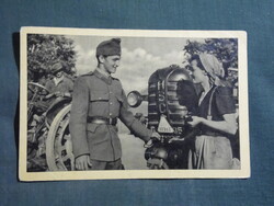 Képeslap,Szocializmus,Hoffher traktor,katona látkép,részlet,1950-