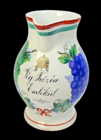 Antik kézzel festett nemzeti díszítésű emlék kancsó a Szent Koronával. (cca.: 1850-1900)