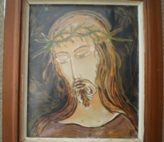 RITKASÁG : TÜZZOMÁNC , JÉZUS KRISZTUS ábrázolás , JELZETT ,  40 X 35 cm .