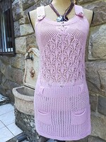 Egyedi db.- Horgolt ruha-tunika övtartóval,2 zsebbel M-es, jól kihasználható db.