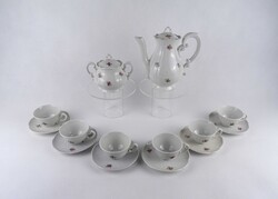 1V961 Régi Zsolnay virágmintás porcelán kávéskészlet 14 darab