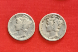1925, 1918,  2 darab Mercury USA ezüst 1 dime  (764)