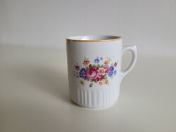 Régi Zsolnay porcelán bögre virágos teás csésze