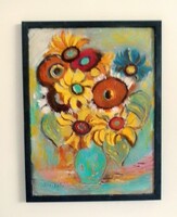 Napraforgó csendélet / Serikata akril festménye/