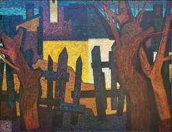 110x90cm !! Zalaváry Miklós (1929 - 1981) Szentendrei Utca olajfestménye EREDETI GARANCIÁVAL !!