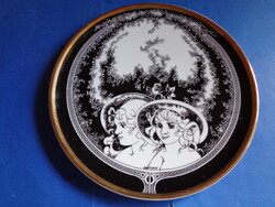 Hollóházi "Női fejek" porcelán falitányér 20 cm, Jurcsák László (Szász Endre)