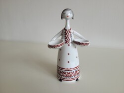 Régi retro Hollóházi porcelán Tálas lány tálakat tartó lány figura