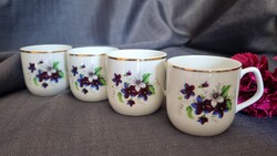 Hollóházi ibolya mintás porcelán kávéscsészék (4db) – készletpótlásra!