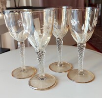 Régi kézzel festett havasi gyopár mintás likőrös pohár, 4 db