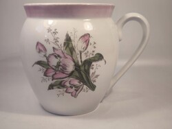 Ritkább mintájú virágos15 cm tulipános csupor porcelán bögre csupor aludttejes szilke, nosztalgia