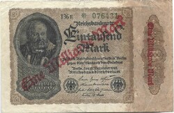 1000 márka felülbélyegezve 1 milliárd márka 1922 Németország