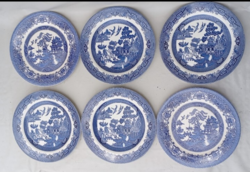 6 db kék-fehér fűzfa mintás Churchill Staffordshire ,és EIT Angol lapos tányérok  egyben 20 sz vége