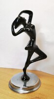Art Deco öntöttvas táncos hölgy szobor krómozott talapzaton. Egyedi darab