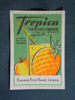 Üdítőital címke,Németország,NDK,Brauerei Ernst Bauer,Leipzig sörfőzde,Tropica ananász alma limonádé