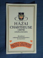 Likőr címke,Budapest likőr rum szeszárugyár Rt.,Hazai Chartreuse créme likőr különlegesség 1920-