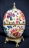 Nagyméretű , antik , kézzel festett porcelán tojás !