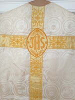 Gyönyörű, hímzett, fehér brokát miseruha, barokk szabású, hozzá való stólával, papi, liturgikus ruha