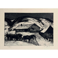 Novák Lajos (1927-1989) Télen - Régi emlékeket ébresztő falusi életkép /számlát adunk/