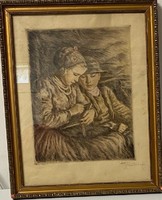 Glatz Oszkár: Első lecke (szinezett rézkarc)