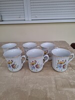 Régi Apulum porcelán gyönyörű virágmintás bögre, 6 darab