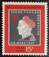 SA445 / Saarland 1959 Jakob Fugger bélyeg postatiszta