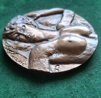 Debreceni Farkas István: Modigliani, bronz érem, plakett, kisplasztika