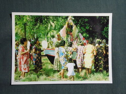 Képeslap,Mikronézia,Marshall-szigetek,benszülött hajó szentelés látkép,részlet ,1980-