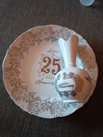 Norcrest Fine China Ezüstlakodalom / 25 éves házassági évforduló dísztányér és váza