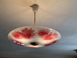 Virágmintás extra nagy üveg búrás retró mennyezeti függő lámpa 3 égős mid century lámpa